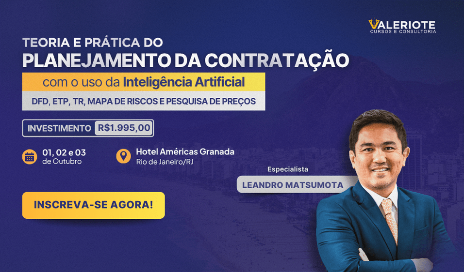 Banner Home Responsivo Planejamento da Contratacao com Apoio de Inteligencia Artificial Da Demanda a Gestao de Riscos Rio de JaneiroRJ Valeriote Cursos