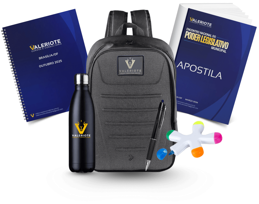 Kit personalizado da Valeriote Cursos para o evento em Brasília, Encontro Nacional do Poder Legislativo Municipal